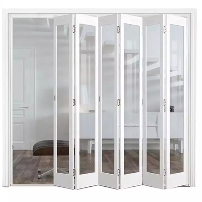 বাহ্যিক কাস্টমাইজড প্লাস্টিক ফোল্ডিং ডোর UPVC ফ্রেম গ্লাস অ্যাকর্ডিয়ন ডিজাইন বাইফোল্ড